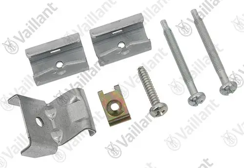 Vaillant Montageset mit verschiedenen Halterungen und Schrauben, geeignet für die Befestigung von Komponenten.